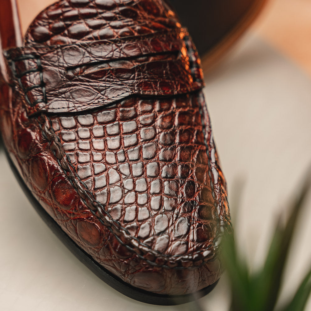 Alan Payne Franco II Crocodile Penny Loafers Honey
