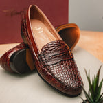 Alan Payne Franco II Crocodile Penny Loafers Honey