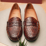 Alan Payne Franco II Crocodile Penny Loafers Honey