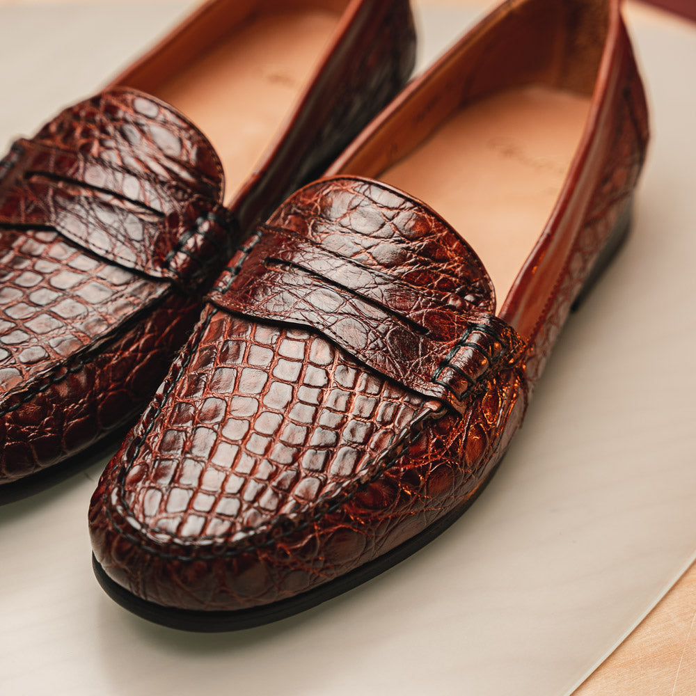 Alan Payne Franco II Crocodile Penny Loafers Honey