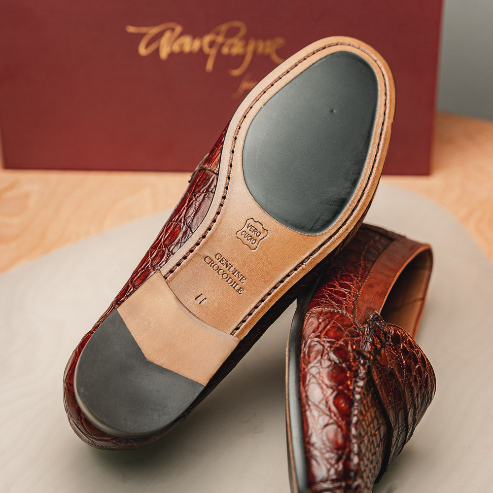 Alan Payne Franco II Crocodile Penny Loafers Honey