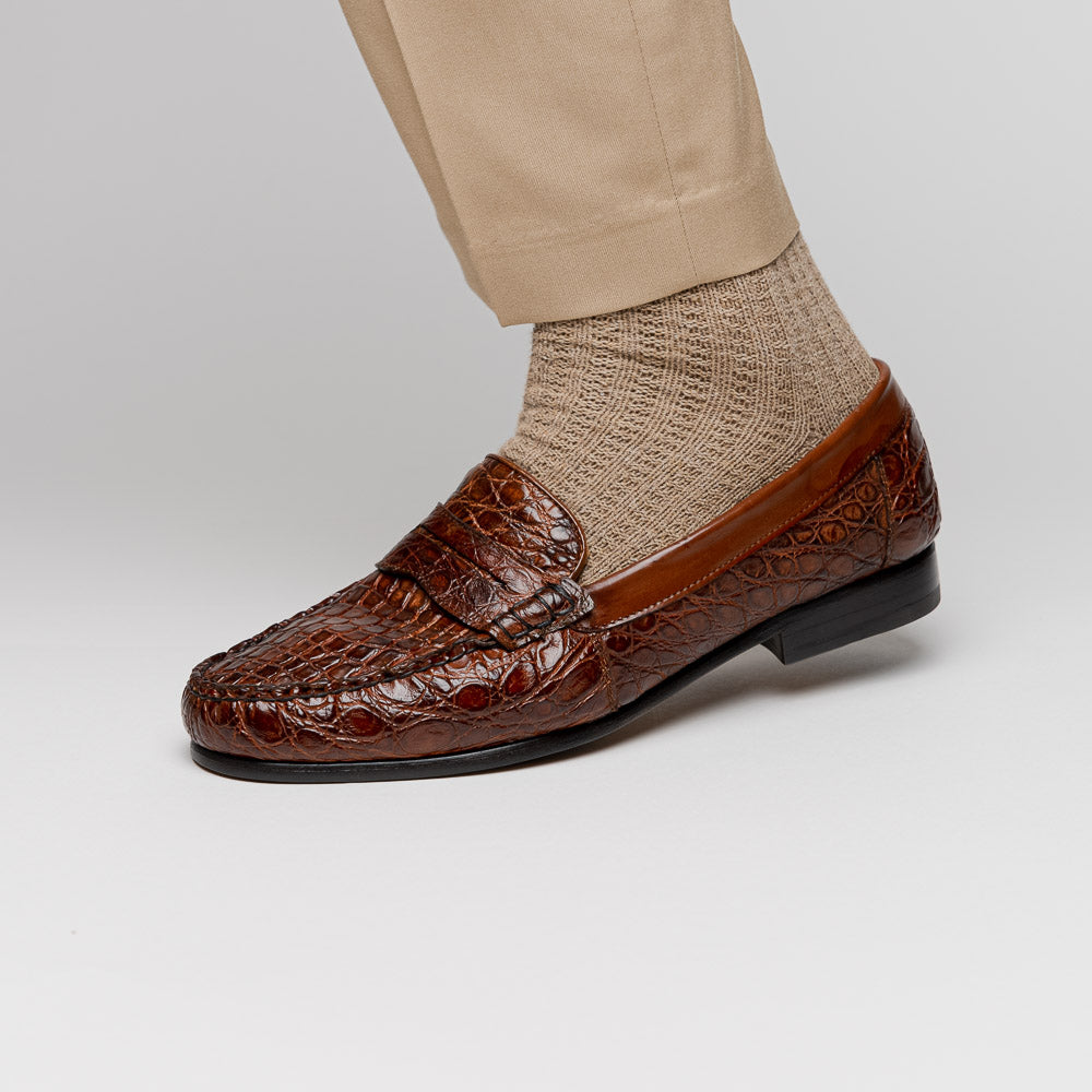 Alan Payne Franco II Crocodile Penny Loafers Honey