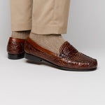 Alan Payne Franco II Crocodile Penny Loafers Honey