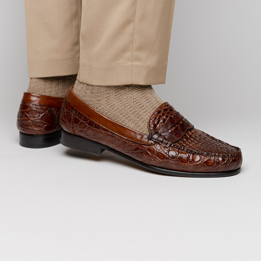 Alan Payne Franco II Crocodile Penny Loafers Honey