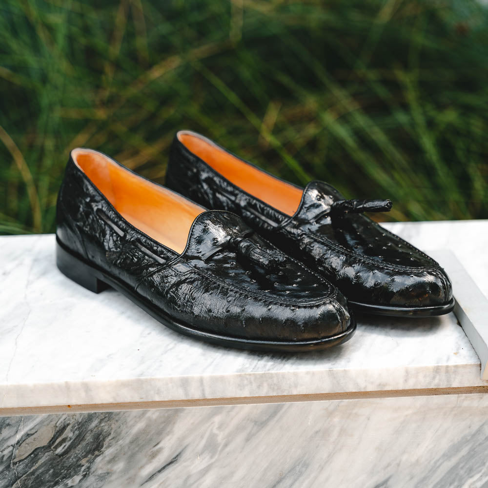 Zelli Franco Ostrich Tassel Loafers Black (13-581-BLK)