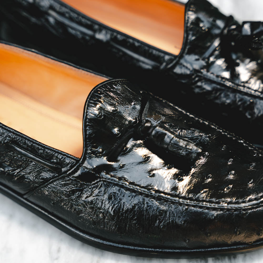 Zelli Franco Ostrich Tassel Loafers Black (13-581-BLK)
