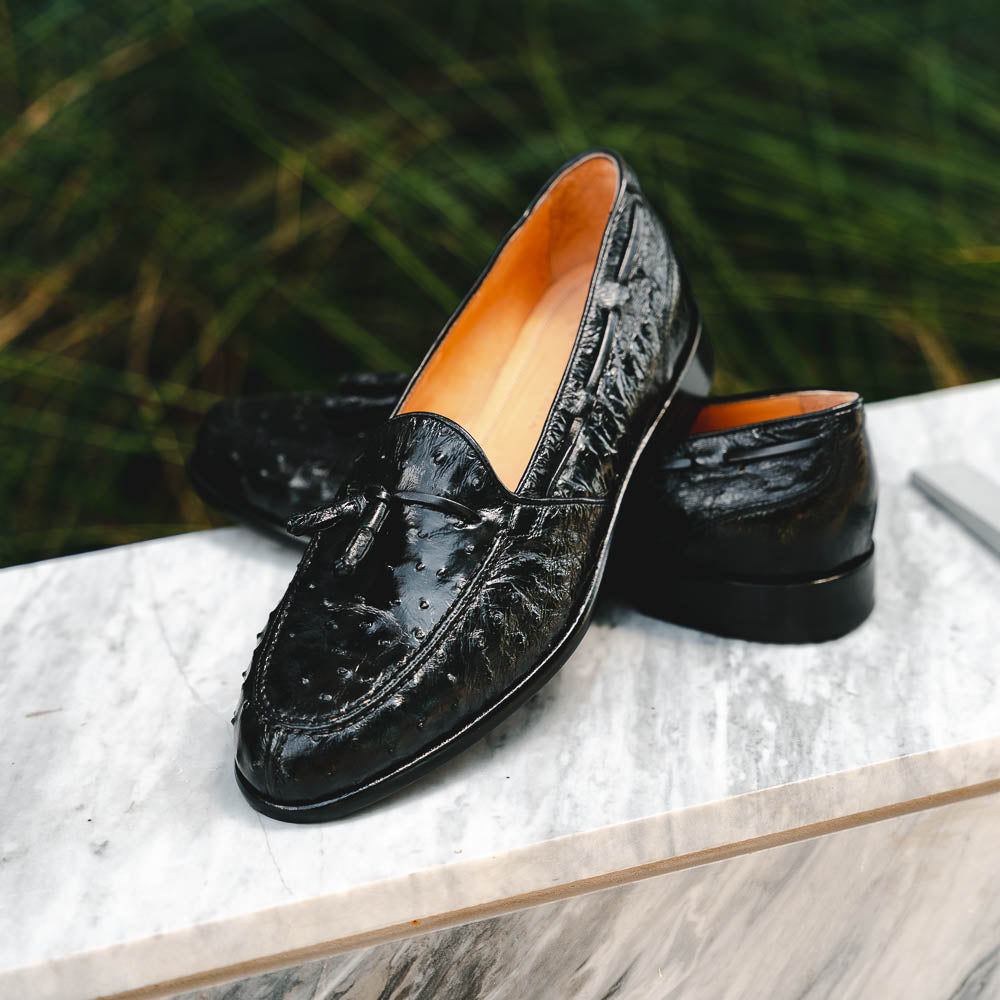 Zelli Franco Ostrich Tassel Loafers Black (13-581-BLK)