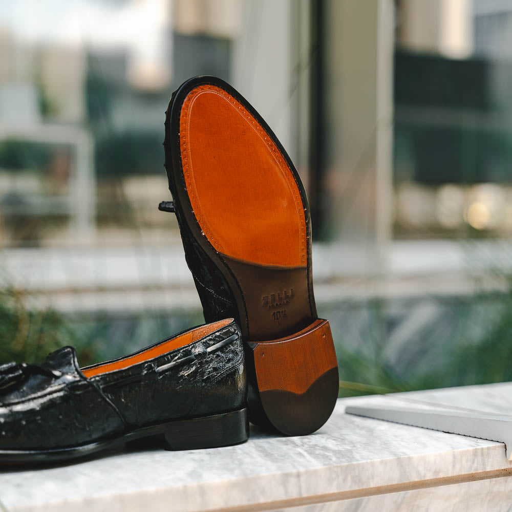 Zelli Franco Ostrich Tassel Loafers Black (13-581-BLK)