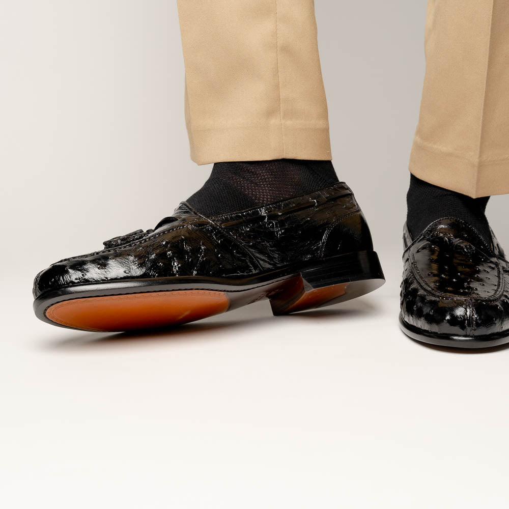 Zelli Franco Ostrich Tassel Loafers Black (13-581-BLK)