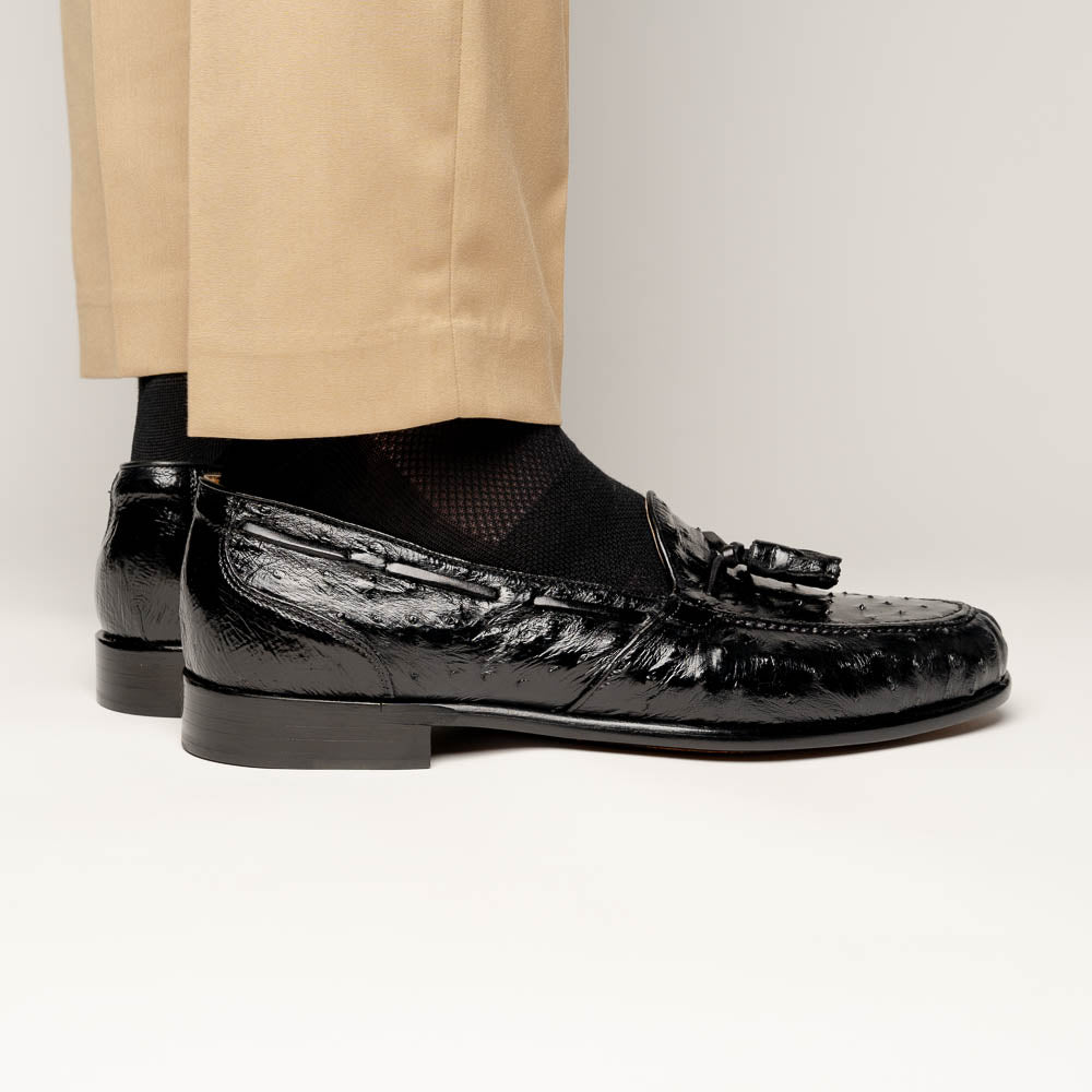 Zelli Franco Ostrich Tassel Loafers Black (13-581-BLK)