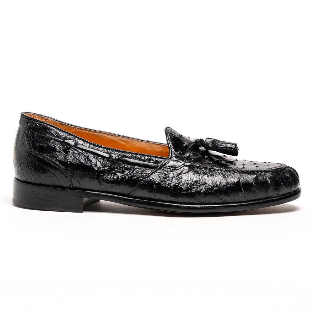 Zelli Franco Ostrich Tassel Loafers Black