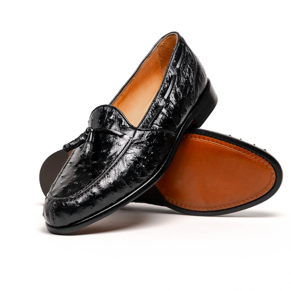 Zelli Franco Ostrich Tassel Loafers Black (13-581-BLK)