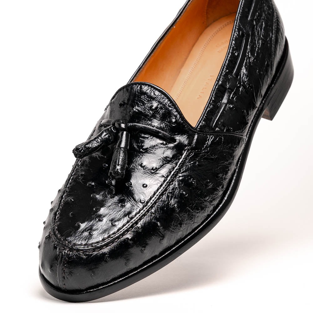 Zelli Franco Ostrich Tassel Loafers Black (13-581-BLK)