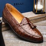Zelli Franco Ostrich Tassel Loafers Brown
