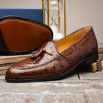 Zelli Franco Ostrich Tassel Loafers Brown