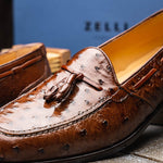 Zelli Franco Ostrich Tassel Loafers Brown
