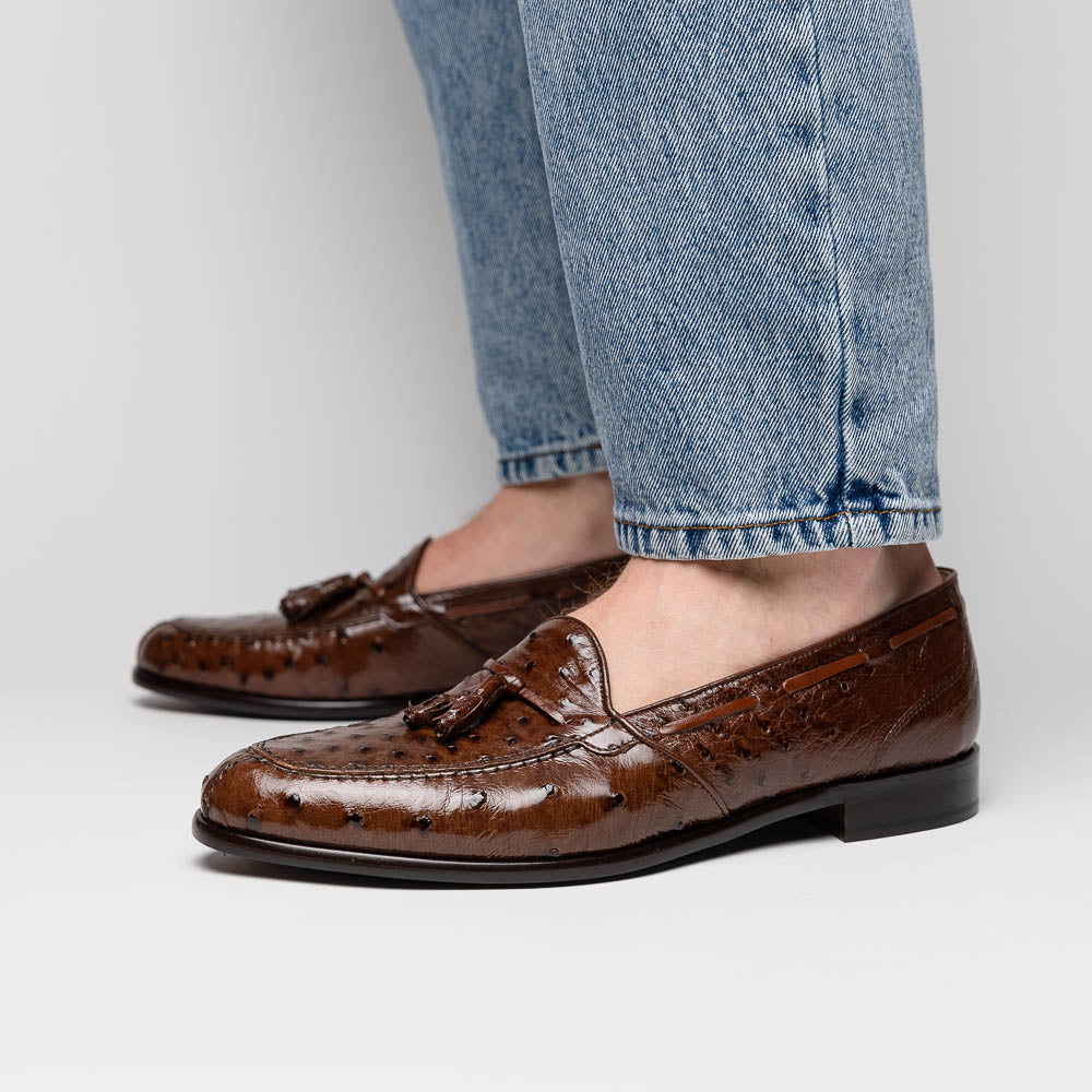 Zelli Franco Ostrich Tassel Loafers Brown