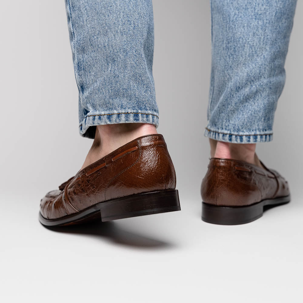 Zelli Franco Ostrich Tassel Loafers Brown