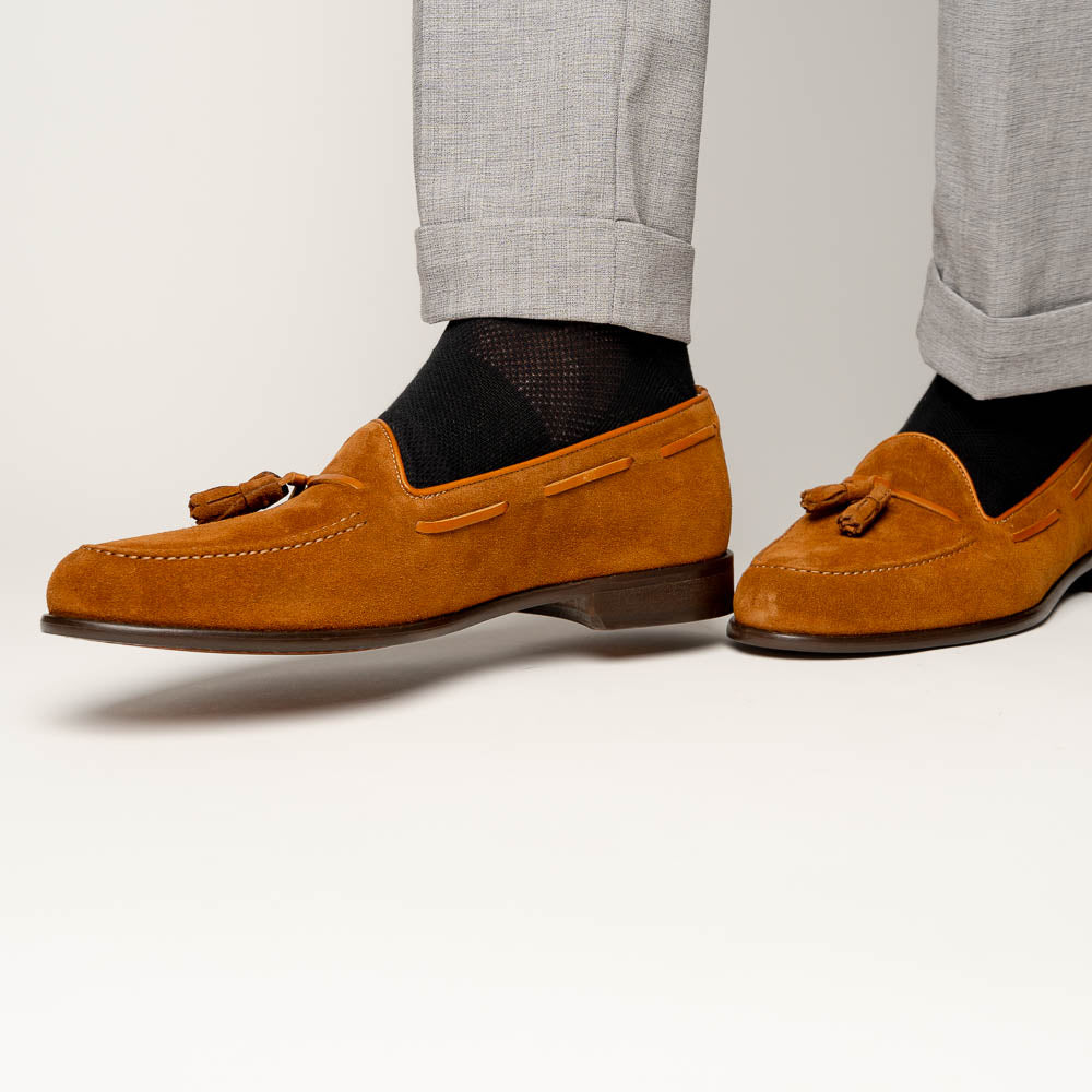  Zelli Franco Suede Tassel Loafers Tobacco