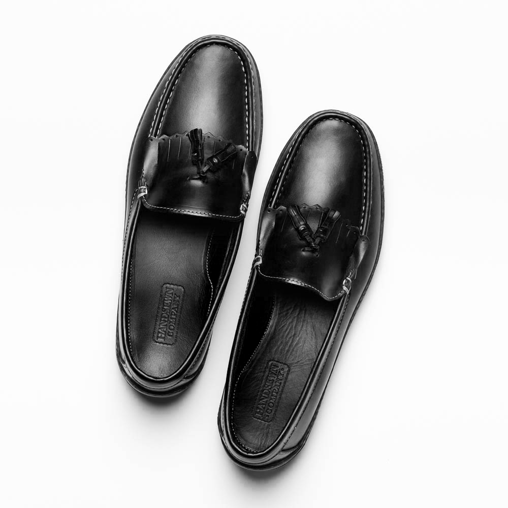 Handsewn Shoe Co. Fringe Tassel Driving Loafers Black