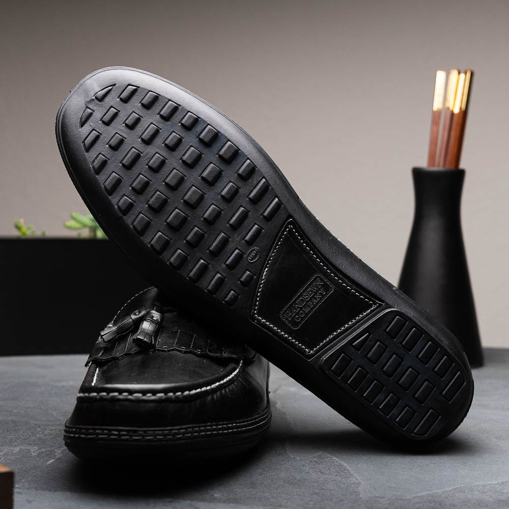Handsewn Shoe Co. Fringe Tassel Driving Loafers Black
