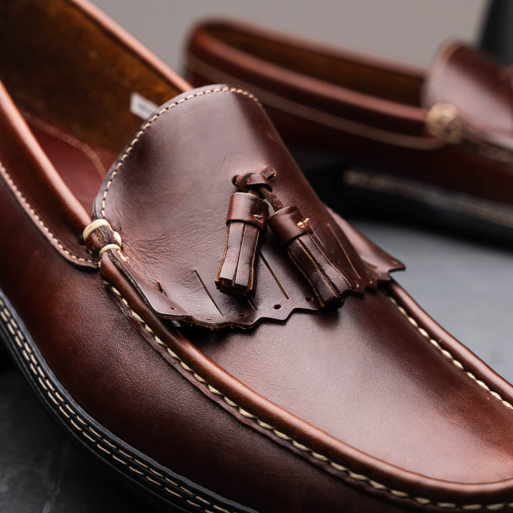 Handsewn Shoe Co. Fringe Tassel Driving Loafers Dark Brown
