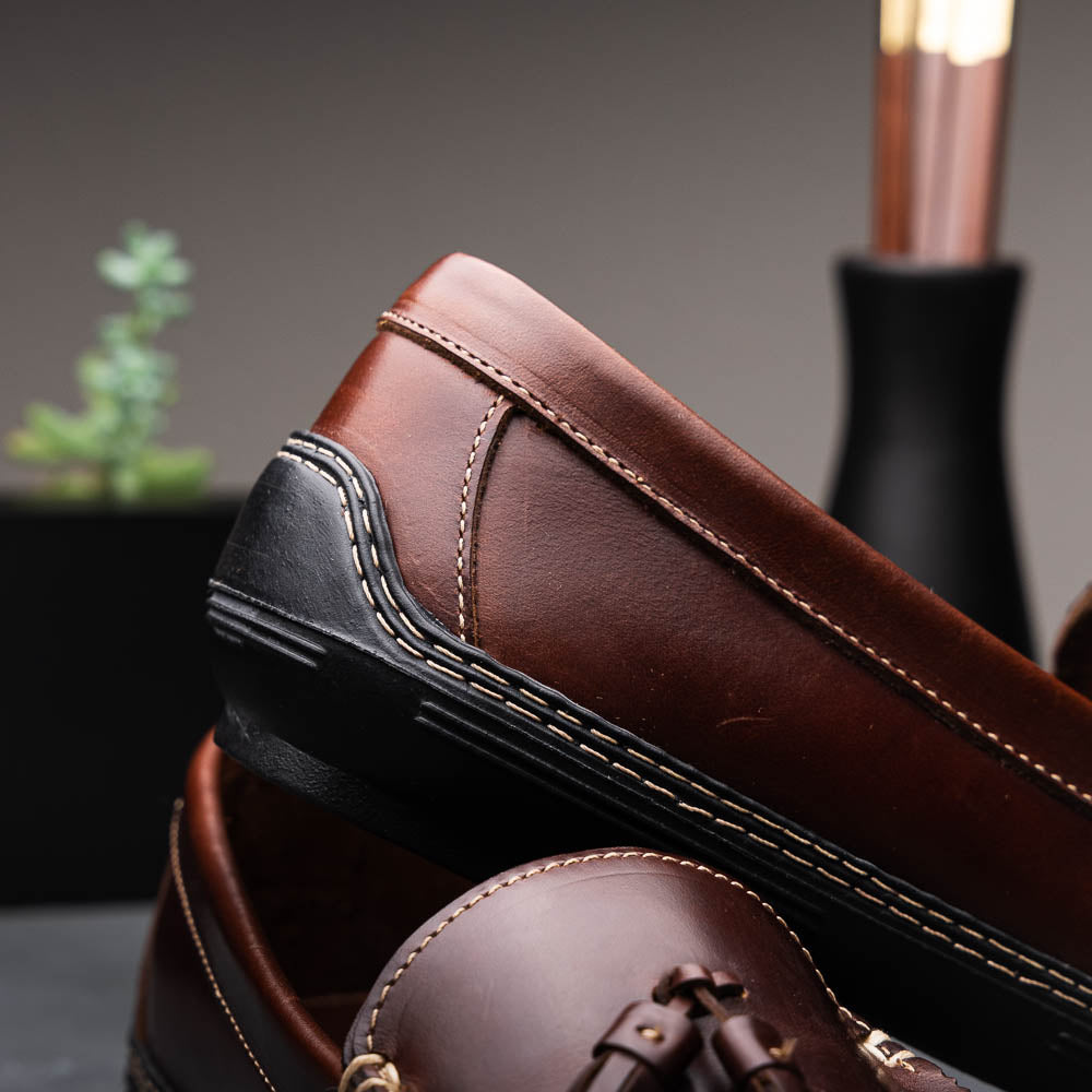 Handsewn Shoe Co. Fringe Tassel Driving Loafers Dark Brown