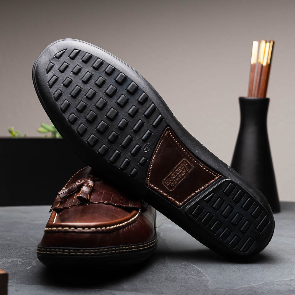 Handsewn Shoe Co. Fringe Tassel Driving Loafers Dark Brown