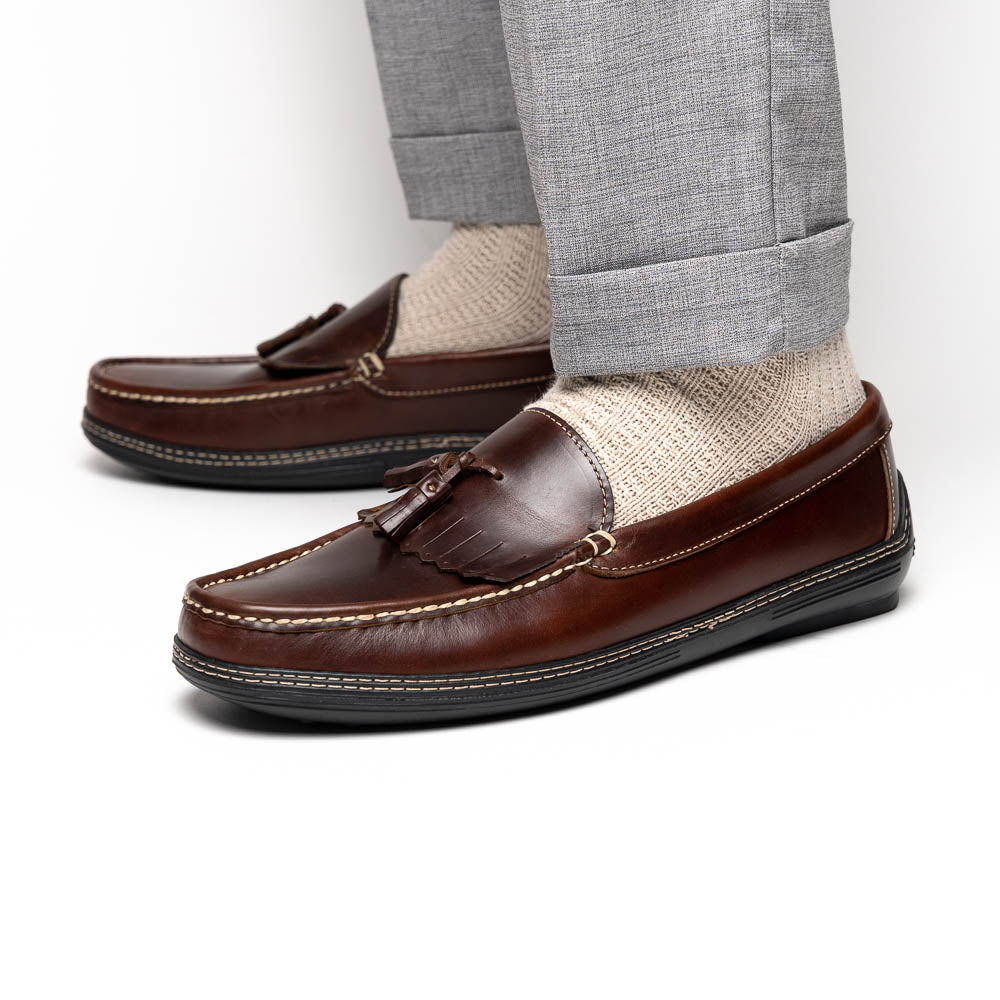 Handsewn Shoe Co. Fringe Tassel Driving Loafers Dark Brown