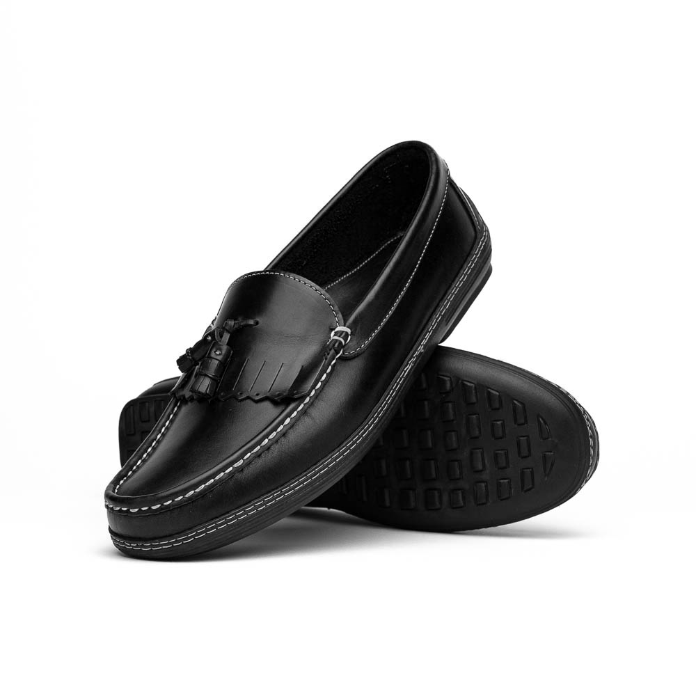 Handsewn Shoe Co. Fringe Tassel Driving Loafers Black