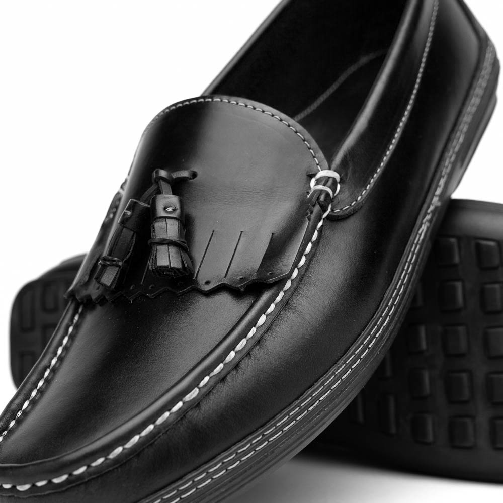 Handsewn Shoe Co. Fringe Tassel Driving Loafers Black