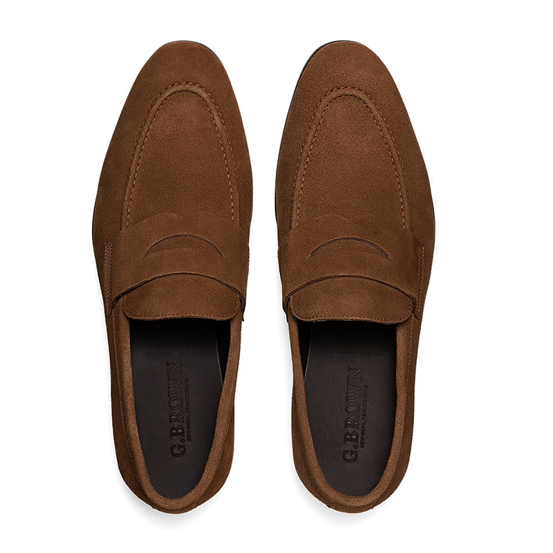 G. Brown Cannon Suede Penny Loafer Cognac