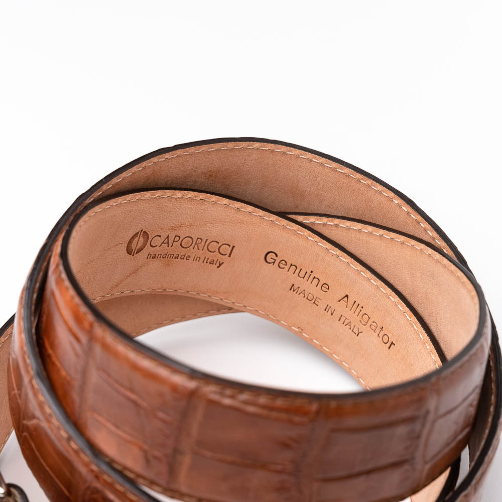 Caporicci Genuine Alligator Belt Cognac