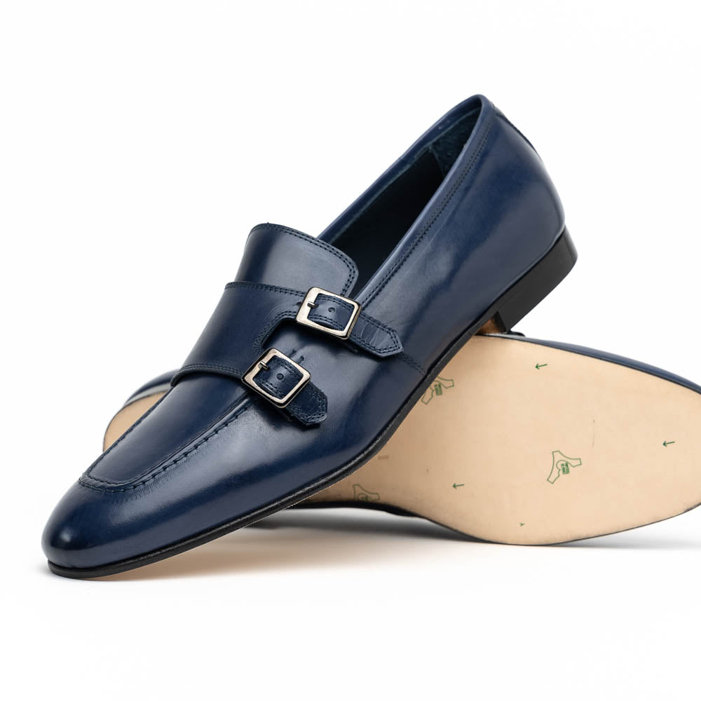 Zelli Gatto Calfskin Double Monkstrap Shoes Navy (55-510-NVY)