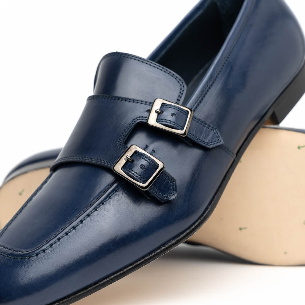 Zelli Gatto Calfskin Double Monkstrap Shoes Navy (55-510-NVY)