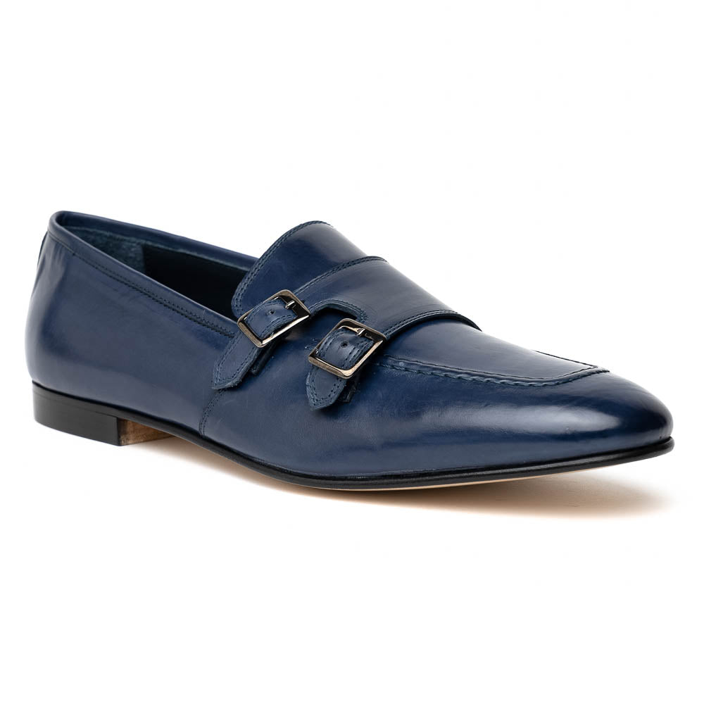 Zelli Gatto Calfskin Double Monkstrap Shoes Navy (55-510-NVY)