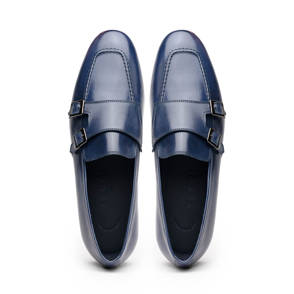 Zelli Gatto Calfskin Double Monkstrap Shoes Navy (55-510-NVY)