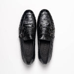 Zelli Gatto Ostrich Double Monk Strap Shoes Black