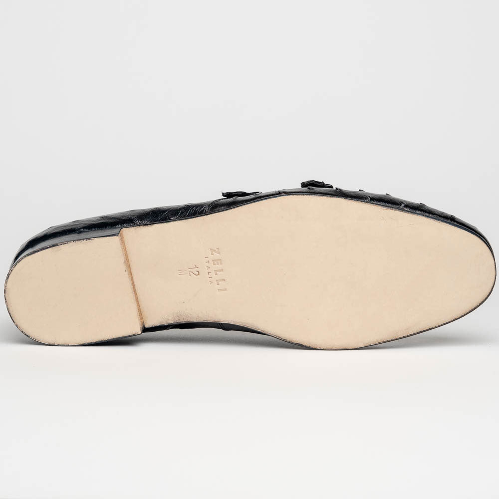 Zelli Gatto Ostrich Double Monk Strap Shoes Black