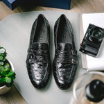 Zelli Gatto Ostrich Double Monk Strap Shoes Black