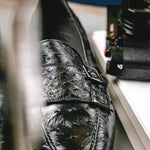 Zelli Gatto Ostrich Double Monk Strap Shoes Black