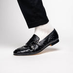 Zelli Gatto Ostrich Double Monk Strap Shoes Black