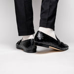 Zelli Gatto Ostrich Double Monk Strap Shoes Black