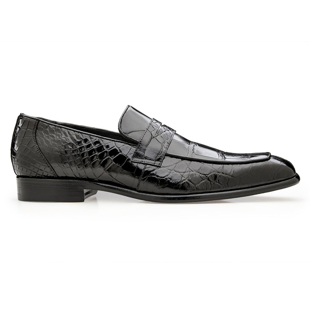 Belvedere Gavino Genuine American Alligator Penny Loafer Black (R114)