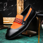 Vinci Leather The Gemena Black / Orange Shoe Bit Dress Loafer