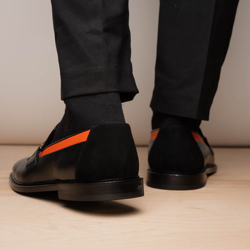 Vinci Leather The Gemena Black / Orange Shoe Bit Dress Loafer