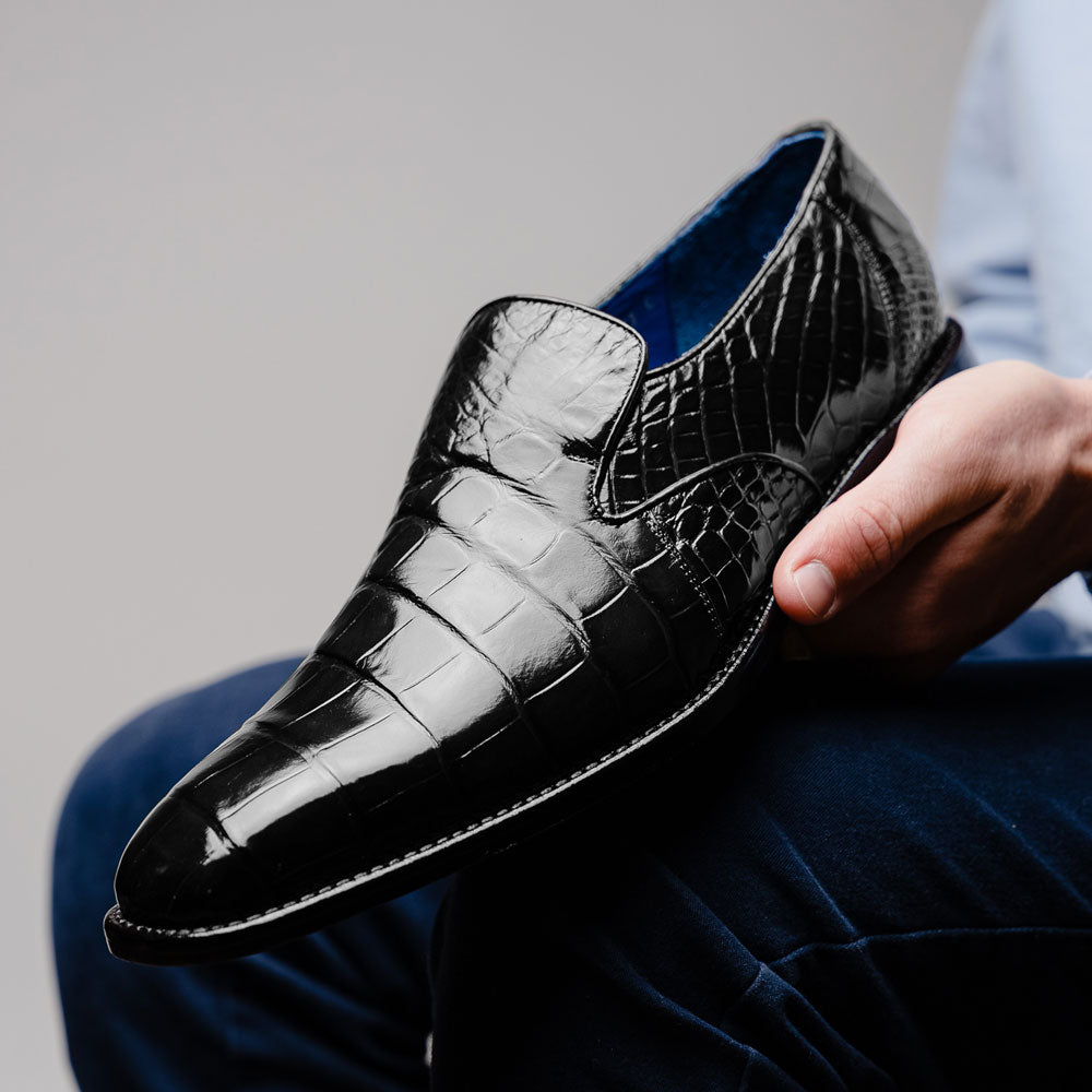 Belvedere Genova Genuine Alligator Shoes Black (R53)