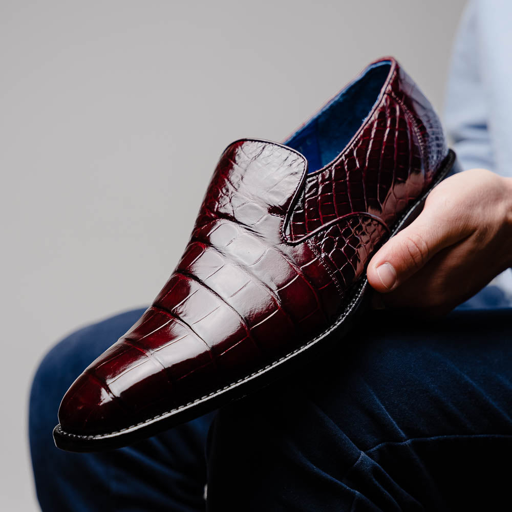 Belvedere Genova Genuine Alligator Shoes Dark Burgundy