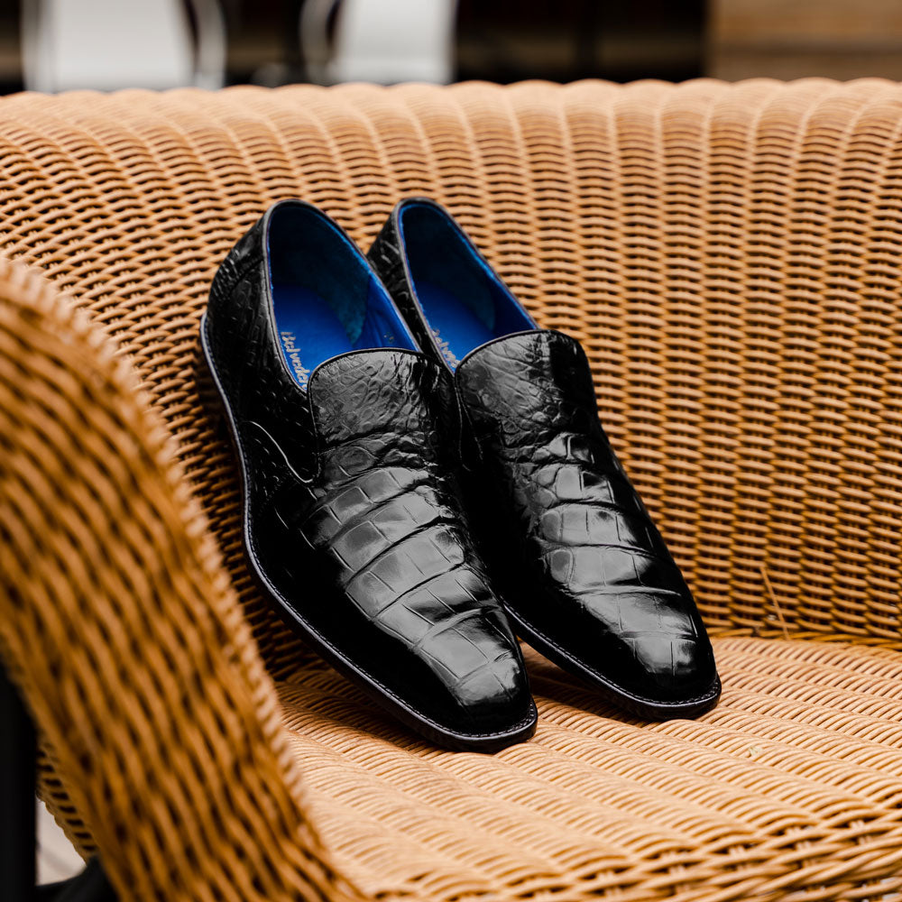 Belvedere Genova Genuine Alligator Shoes Black (R53)