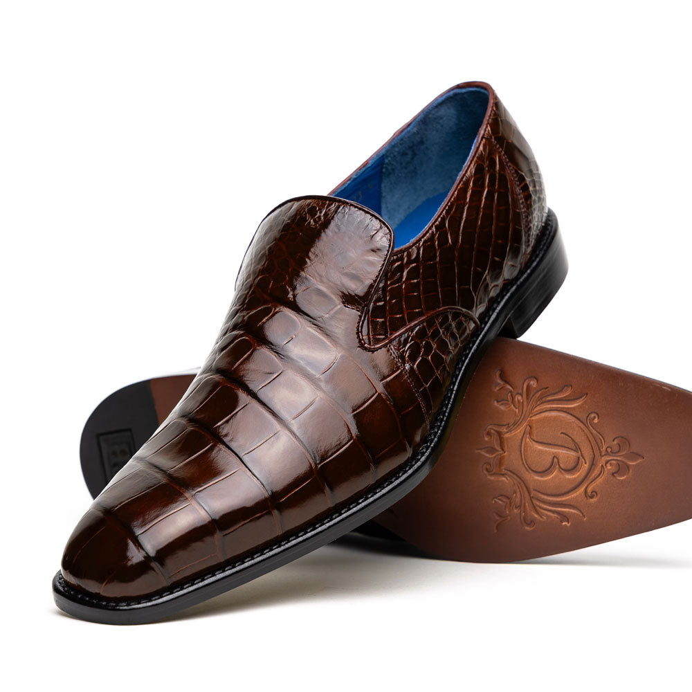 Belvedere Genova Genuine Alligator Shoes Chocolate Brown (R53